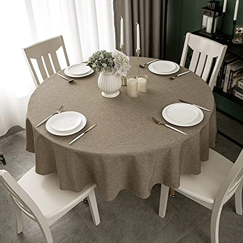 WELTRXE Round Table Cloth,120cm Diameter,Faux Linen Tablecloth,Water Resistant Spill Proof Wipeable Polyester Circular Dining Table Cover for Cafe Restaurant Buffet Tabletop Decoration,Dark Linen