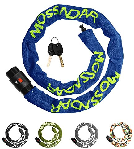 MOSSNDAR Fahrradschloss Hohe Sicherheit, 8mm 1170g 99cm, Fahrradschloss mit Schlüssel, Kettenschloss mit 100% Strickmuster Abdeckung,360° Drehbarer Bike Lock Kopf mit Wasserdichter Deckel-Blau