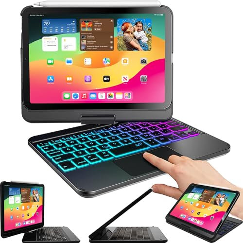 Snugg iPad Mini Keyboard Case, Wireless Backlit Touchpad Bluetooth apple iPad Mini 7 Keyboard Case 360 degree Rotatable iPad Mini Case with Keyboard - Black
