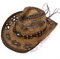 HEITIGN Sombreros Cowboy para Hombre,Estilo Vintage Sombrero de Vaquero de Paja Unisex para Mujer de ala Ancha Hueco Transpirable con Banda de Adorno de Cuentas Estilo Occidental para Viajes