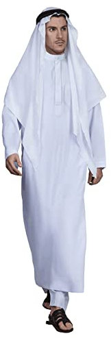 HOMELEX Herren Muslimische Kleidung Thobe Naher Osten Kaftan Saudi-Arabische Kaftane Islamische Abaya Kleid Dubai Roben, Weiss/opulenter Garten, Medium