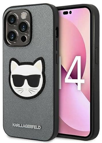 Karl Lagerfeld KLHCP14LSAPCHG hülle für iPhone 14 Pro 6,1 hardcase Silber/Silver Saffiano Choupette Head Patch