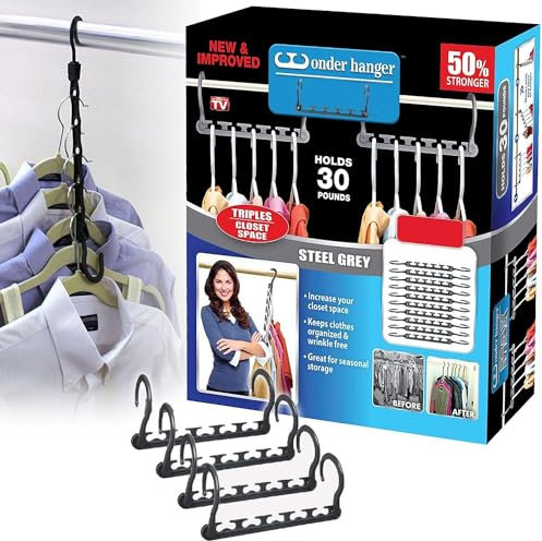20 24 Pcs Space Saving Saver Magic Clothes Black Hangers Organiser Hook (20)