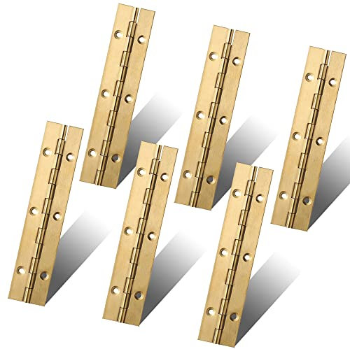 Lot de 6 charnières de piano en acier inoxydable doré de 15,2 cm avec trous, charnière de piano robuste de 0,1 cm d'épaisseur, largeur ouverte de 3,1 cm pour meubles, porte, boîte en bois, travail du