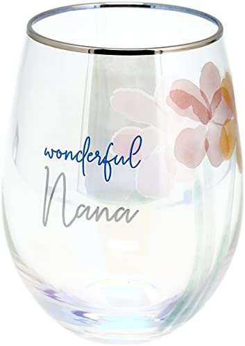 Pavilion - Wonderful Nana - 18-Ounce Stemless Wine Glass with Floral Design, Iridescent Wine Glass, Nana Gifts, 1 Count (Pack of 1), 2.75 x 4.75
