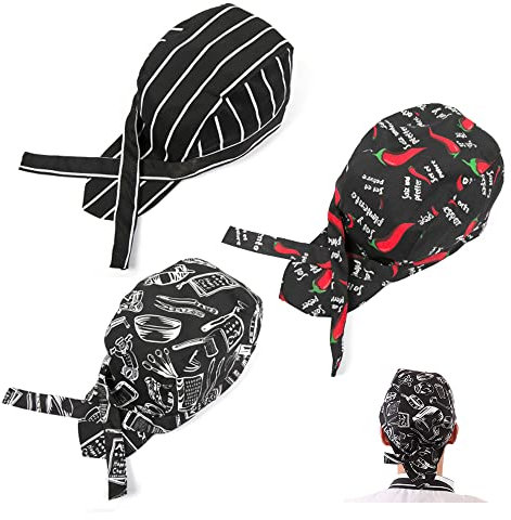 OHYER 3 Stück Küche Kochmütze Koch Hut Polyester Küchenmütze Bistromütze Chef Kopfbedeckung Lustig und Verstellbar Unisex Gastronomie Männer Frauen Kochen für Bars Restaurants Schulen