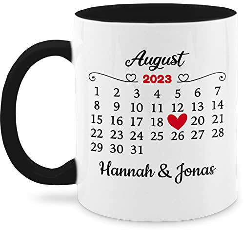 Tasse Tassen 325ml - Valentinstag Partner Freund & Freundin - Valentinstag-Geschenk für Sie und Ihn | Personalisiert mit Namen und Datum für Paare - 325 ml - Schwarz - ehepaar partnertassen