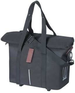 Basil Single Bag City MIK-KF-Hook Capacity: 8 – 11 L, incl. Klickfix Adapter Plate, incl. Hooks for The Carrier Bike Handbag Made of Water Repellent Polyester and Water Repellent Folding Closure