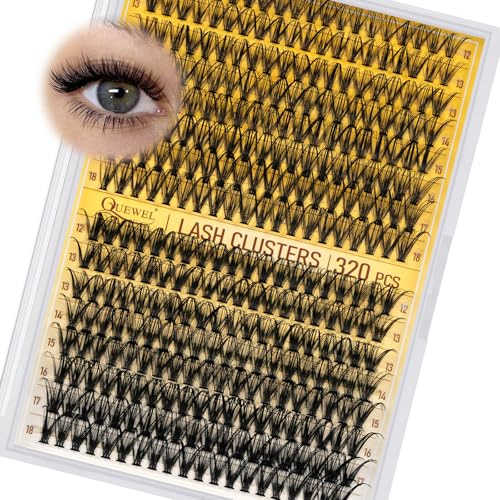 320Pcs Individual Lashes QUEWEL Cluster Lashes 30D+40D D Curl MIX12-18mm Individual Lash Extension Lash Clusters DIY Eyelash Extensions For Home Use (30D+40D 0.07D MIX12-18mm)