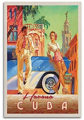 Vintage-Reise-Poster Havanna CUBA Dekoratives Gemälde Leinwand Wand und Kunstbild Familie Schlafzimmer Dekor 30 x 45 cm