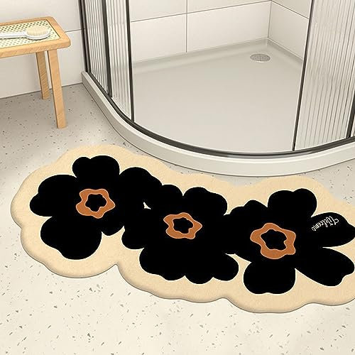 UVCMDUI Duschvorleger für Runddusche, Super Saugfähig Gebogene Duschmatte, Duschvorleger Eckdusche Halbrund rutschfeste, Maschinenwaschbar,Schwarz,40X80cm