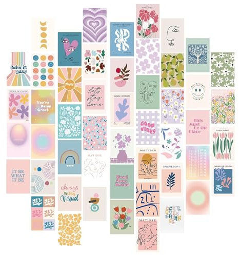 MisFun 50 Stück Boho Aesthetic Pictures, Ästhetisches Bild für Wand Collage, Wandcollagen Aesthetic Deko Poster Set, Wall Collage kit Aesthetic, Wandkunstdruck für Zimmer, Schlafsaal, Foto Display