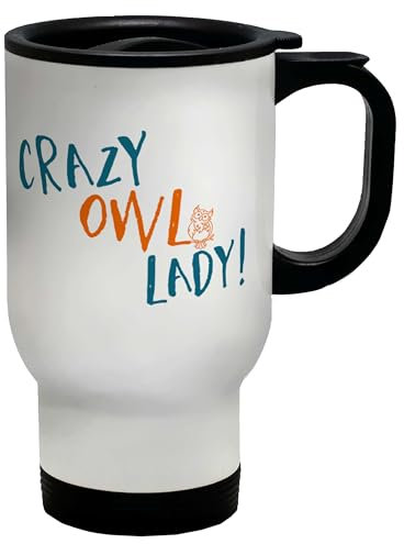 Shopagift Crazy Owl Lady Travel Mug Barn Owl Wildlife Stainless Steel 14oz Cup