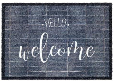Hochwertige Brush Fußmatte Haustür - Hello Welcome 50 x 70 cm - rutschfeste Schmutzfangmatte wetterfest - außen Fussmatte innen - Waschbare Türmatte