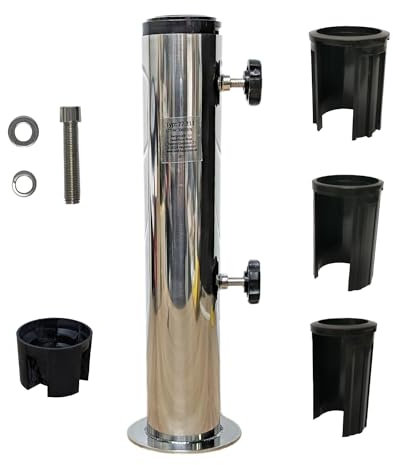 Land-Haus-Shop Soporte de acero inoxidable para sombrilla de repuesto para granito, soporte para sombrilla, soporte de hormigón, soporte de fundición, manguito con tornillos de bloqueo, reductores de