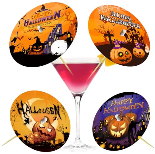 200 PCS Halloween Drink Umbrellas Cocktail Picks Halloween Decor Appetizer Bamboo Cocktail Toothpicks for Drinks Cupcake Topper Halloween Party Appetizers Restaurant Decorations