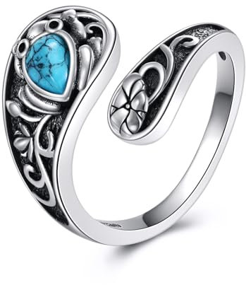 YFN Frog Turquoise Ring Sterling Silver Adjustable Turquoise Spoon Rings Jewellery Gifts for Women (7, frog)