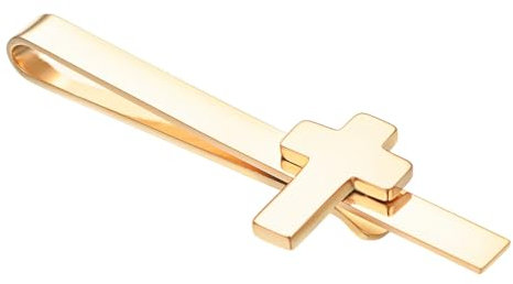 Asienice Pince à cravate dorée avec croix pour mariage, gold, Métaux non raffinés, Pas de gemme
