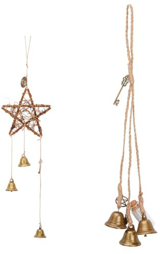 CREATCABIN 2Pcs Witch Bells Protection for Door Knob Hangers Witch Wind Chimes Wreath Handmade Hanging Witchcraft Wicca Supplies Magic Wind Chimes Vintage Bell for Garden Home Halloween Decorations