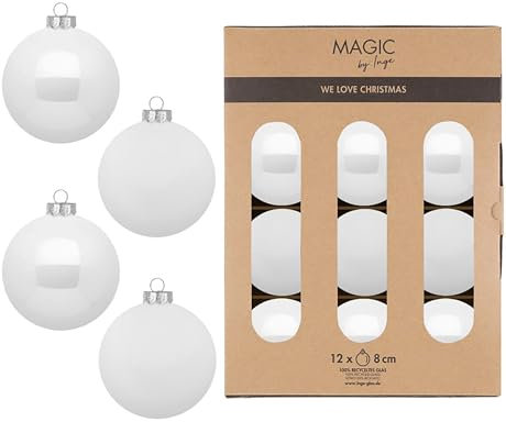 Weihnachtskugeln Glas 8cm 12 Stück - matt & glänzend - Christbaumkugeln Weihnachtsbaumkugeln für Weihnachten - Christbaumschmuck & Weihnachtsbaumschmuck - Pure White