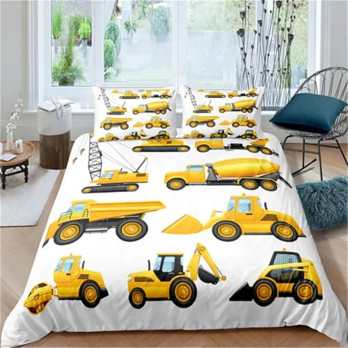 Technik Fahrzeuge Bettwäsche 135x200, Bettbezug 135 x 200 2er Set, Weiche Microfaser Deckenbezug mit ReißVerschluss, 1 Kissenbezug 80x80 cm, Bügelfreie Weich Bettdeckenbezug - 1D&3884