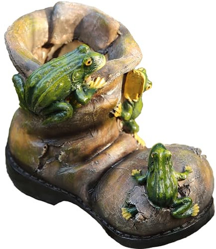 zenggp Wetterfeste Gartenfigur für außen, Pflanzschuh zum bepflanzen mit Frosch im Schuh, Dekofigur Garten, Gartendeko aus Kunstharz