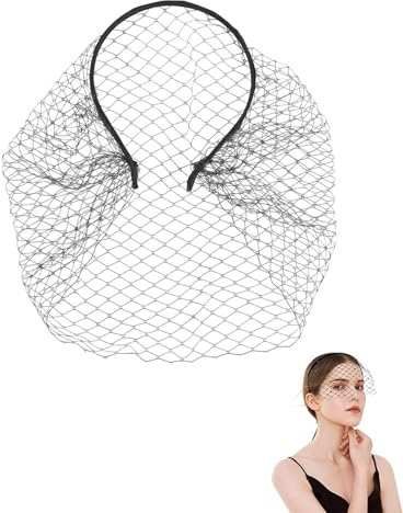 KGDUYC 1 Stück schwarzer Mesh-Haarreif, Mesh-Haarreif mit Schleier für Damen, eleganter Vintage-Schleier, Teeparty-Schleier mit Haarband, Schleier-Stirnband für Damen und Mädchen (schwarz)