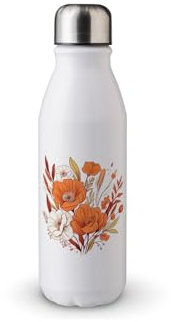MAXIKIWI Borraccia a parete singola con tappo a vite, in alluminio leggero non isolato, senza BPA, a prova di perdite, fiori di campo vintage, 500 ml