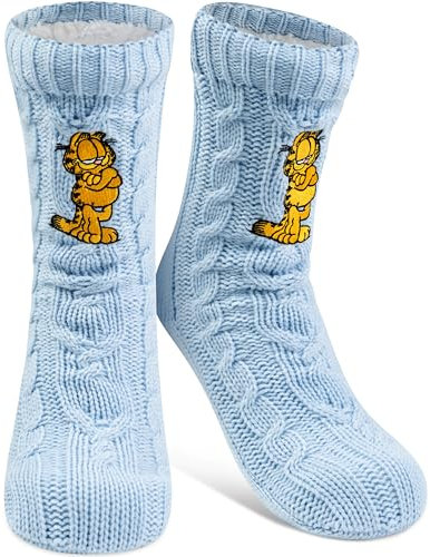 United Labels Garfield Chaussettes de chalet en tricot avec doublure Sherpa pour femme Chaussettes douillettes d'hiver chaudes pour femme Taille unique Bleu, bleu, 38-43