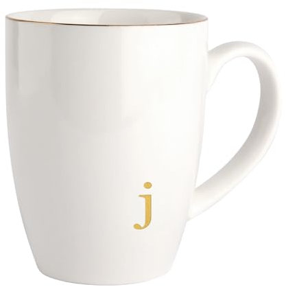 HOME SMILE Initial Coffee Cups for Women Friends Mom Daughter,Monogram Ceramic Mugs with Personalized j,Elegant Alphabet Tea Mugs,Cups for Office and Home,12 oz