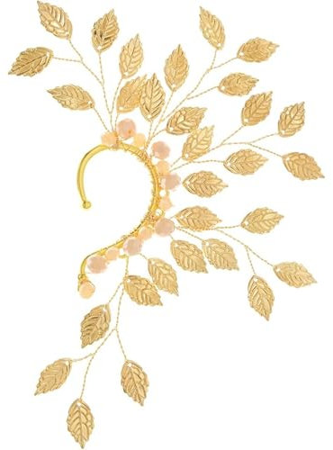 MOPZIJA 1PCS Elfen Ohrringe für Damen Gold, elfenohren,Flügel Elfen Ohren Manschette Ohrclips Damen Ohne Ohrlöcher Perlen Blatt Ohrringe für Elben Kostüm Feenkostüme Frauen Halloween Cosplay