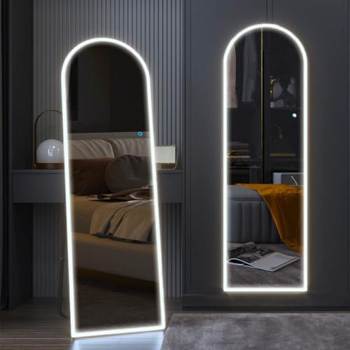 SensaHome Standspiegel oval – mit LED-Beleuchtung – Rahmenlos – Ganzkörperspiegel – Spiegel ohne Rahmen – dimmbar – 50 x 160 cm