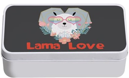 Fabulous Metallbox Schwarz - Lama Love Zeichnung Illustration Hippie Peace - 11 x 18,5 x 5,5 cm - Aufbewahrungsbox, Schlüssel, Werkzeuge, Lunchbox, Zucker, Keks