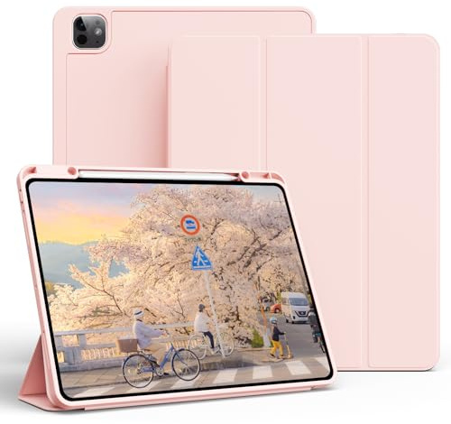 KVTVOU Case for iPad Pro 13 Inch 2025 M5/2024 M4 (8th/7th Gen), Pink | Soft TPU Shockproof, Tri-Fold Stand Cover, Pencil Holder Support Pencil Charging and Auto Wake/Sleep Case for iPad Pro 13