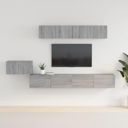WKIEQACO Centres de divertissement et meubles TV, ensemble de meubles TV 5 pièces en bois Sonoma gris