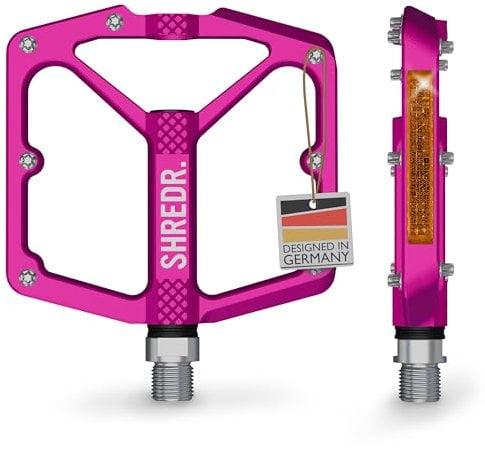 SHREDR. Shine Pedali per MTB, pedali piatti di alta qualità per mountain bike, con riflettori (conformi alla norma StVZO), rosa, XL)