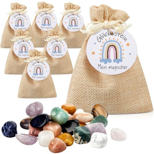 Otuuz 12 Set Glückssteine für Kinder Mutsteine Glücksbringer Edelsteine Kindergeburtstag Gastgeschenk Magische Steine für Party Mitgebsel Einschulung Taufe Kommunion(Regenbogen)