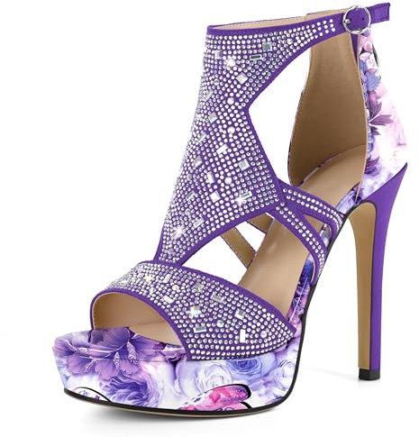 Zamikoo Sandali con Tacco Donna Estive in Pelle Verniciata Sandali Piattaforma - Tacchi a Spillo 12 cm Stiletto con Fibbia e Punta Rotonda Peonia Viola EU35