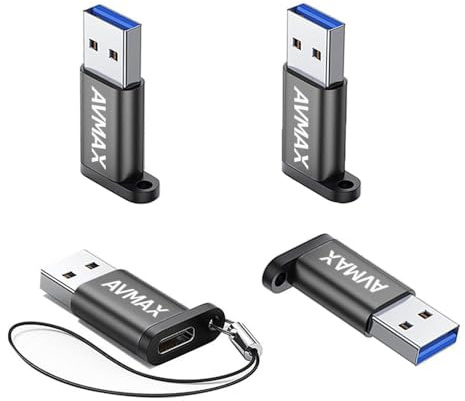 AVMAX USB to USB C Adapter 4 Pack,USBC Female to A Male Car Charger OTC Converter for Apple Watch Ultra 8 9 10,iPhone 16 15 14 13 12 Pro Max,Samsung S25,Nintendo Switch,AirPods,iPad,Car. (Black)