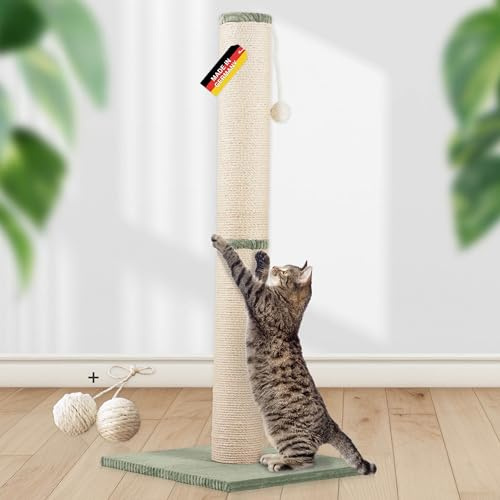 Rohrschneider Kratzbaum für Katzen XL mit Spielball | Ø12 cm Kratzsäule aus Sisal | Stabiler Katzenkratzbaum mit Cordboden | Kratzmöbel klein & platzsparend | Gr. 2 (H 107 cm) | Salbei