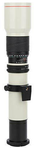 Joyance Teleobjetivo de enfoque manual F8F32 de 500 mm para cámara Nikon F, lente de enfoque fijo de disparo largo, color blanco