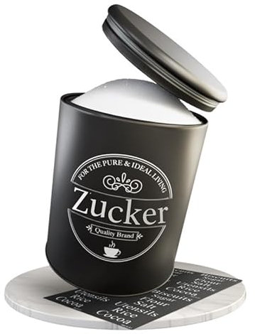 IDEALTASTIC® Premium Zuckerdose schwarz 1KG mit luftdichtem Verschluss für Klumpen freien Zucker I Robuster Zucker Behälter mit zeitsparendem Deckel I Lebensmittelgeprüfte Zuckerdose Vintage