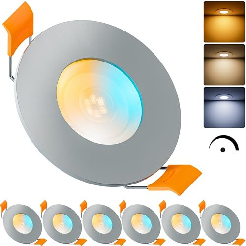 MATO 6x LED Einbaustrahler 230V Dimmbar 5W - Flache Spots 68mm Lochmaß - IP44 Einbauleuchten für das Bad - Deckenspots Badezimmer & Außen - Einbauspots Lichtfarbe umschaltbar, CRI 90+, 510lm