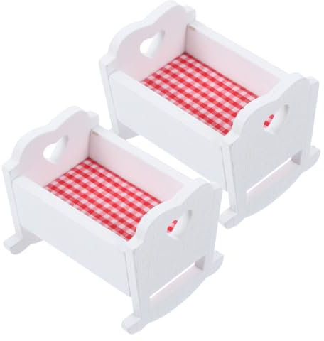 DIKACA 2Stücke Puppenhaus Babybett aus Dekoratives Puppenbett für Kinderzimmer für Puppenhaus Zubehör und Rollenspiele Stabil und Langlebig
