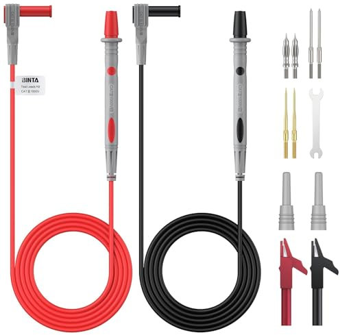 BINTA Kit de Cordons de Test pour Multimètre avec Sondes de Test Remplaçables, Pinces Crocodiles, Capuchons isolants et Clé pour DIY, Tests Électriques, Entretien Automobile