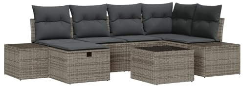 vidaXL Garten-Sofa-Set 7 pcs Grau 55 x 62 x 69 cm Poly Rattan, Moderner modularer Sofa-Set, wetterfestes Lounge-Möbel, entspannender Gartenbereich, Flexible Rattan-Sitze