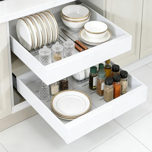 1 Stück ausziehbare schublade küche,küchenschrank auszug nachrüsten,auszug küchenschrank verstellbare breite 31–51 cm,schraub-/klebemontage, weiß