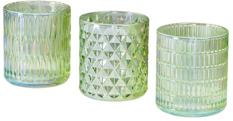 3er Set Teelichthalter Grün Glas Windlicht Tischdeko Kerzenhalter Schimmereffekt Kerzen Deko Wohndeko Kerzenglas