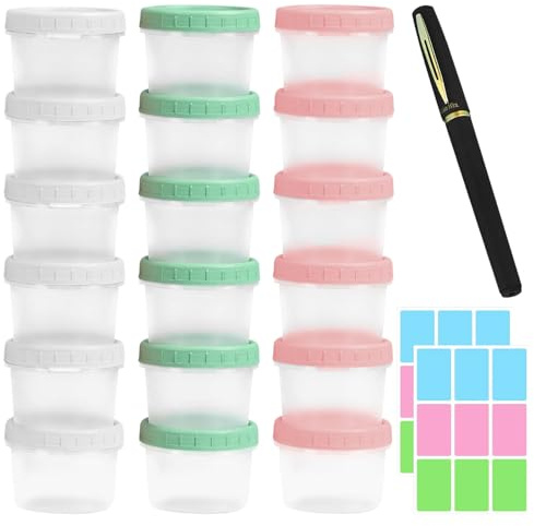 18 Stück Joghurtbecher mit Deckel - 200ml Kleine Gefrierdosen Auslaufsicher Deckeln, Wiederverwendbare Snackdose, Tapelbare Lebensmittel Vorratsdosen für Mittagessen Joghurt, Obst Snacks, Soßen