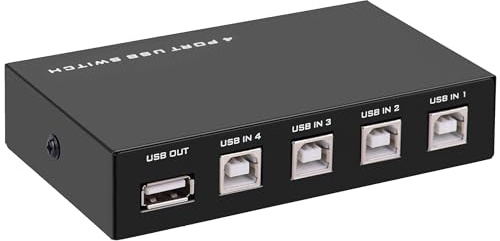 GIASYIEH USB2.0 Drucker Sharer Switcher, 4 Port USB B Print Selector Switch Adapter 4 in 1 Out Drucker Splitter Hub für Drucker Scanner Kamera Tastatur